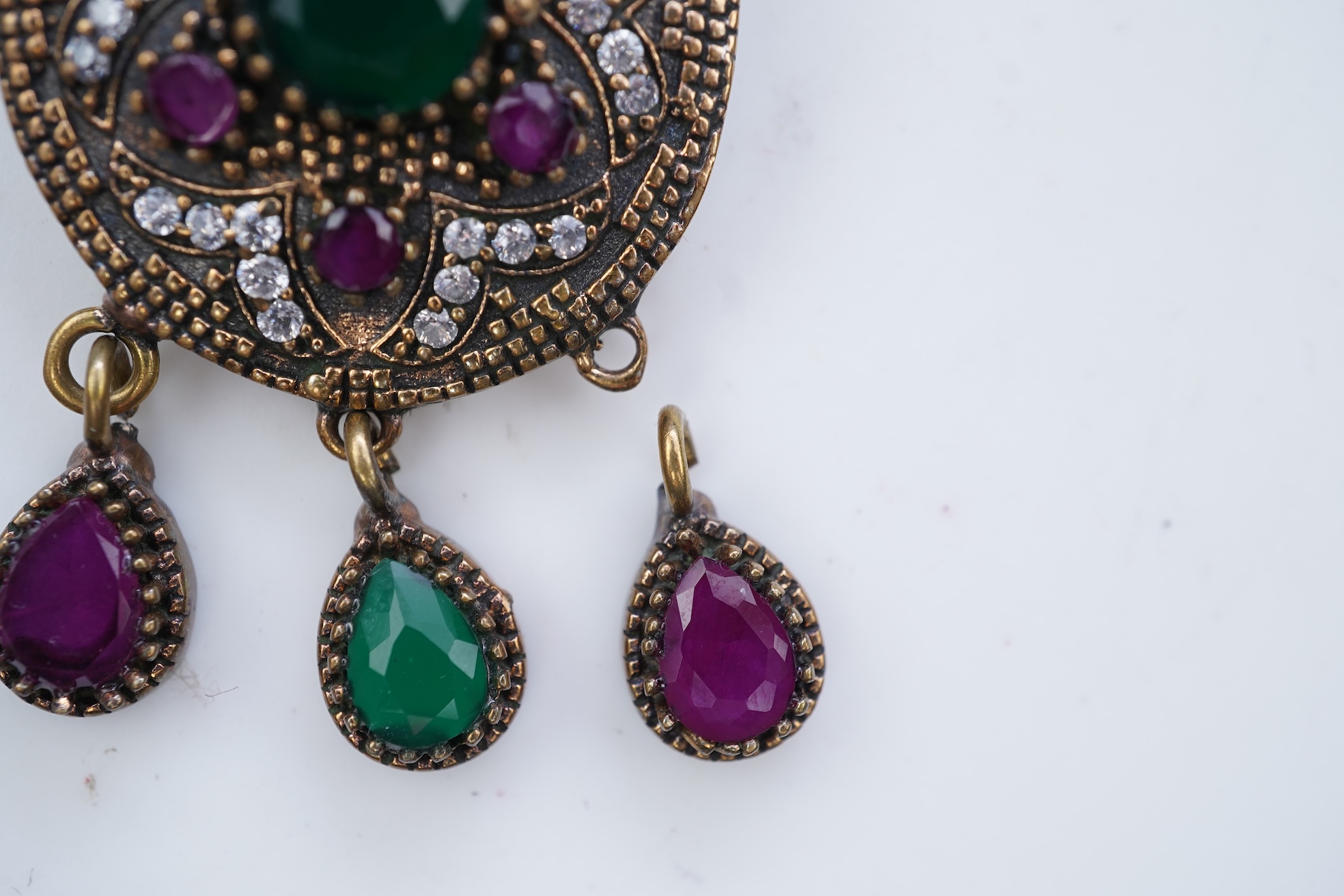 A pair of gem-set and diamond earrings